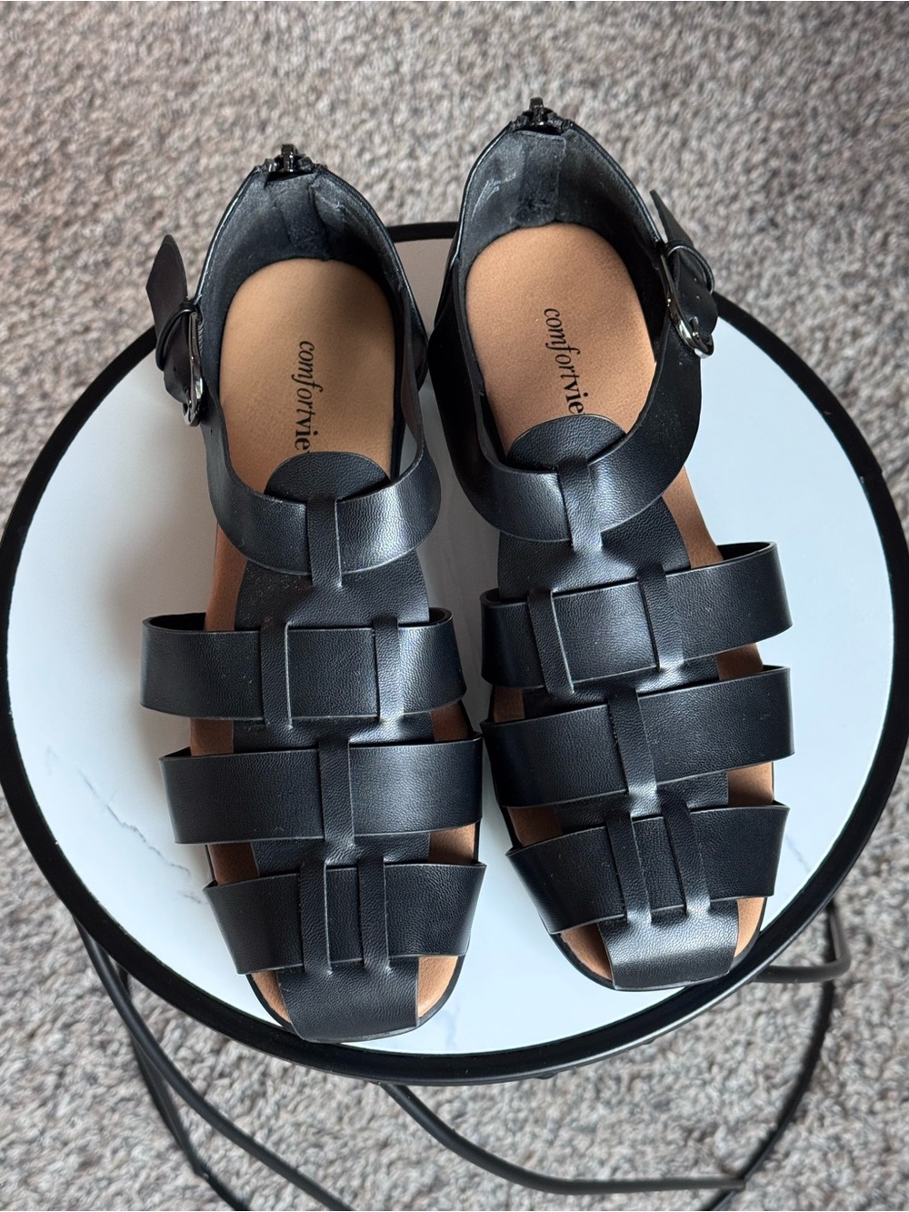 comfortview Black Strappy Woven Sandals